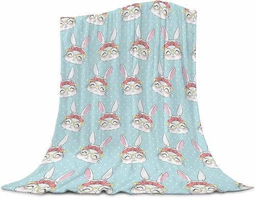 Miniatura 1 de Manta de conejo de Pascua, manta de franela de vellón de dibujos animados para sala de estar, dormitorio, sofá, manta de cama cálida y suave para