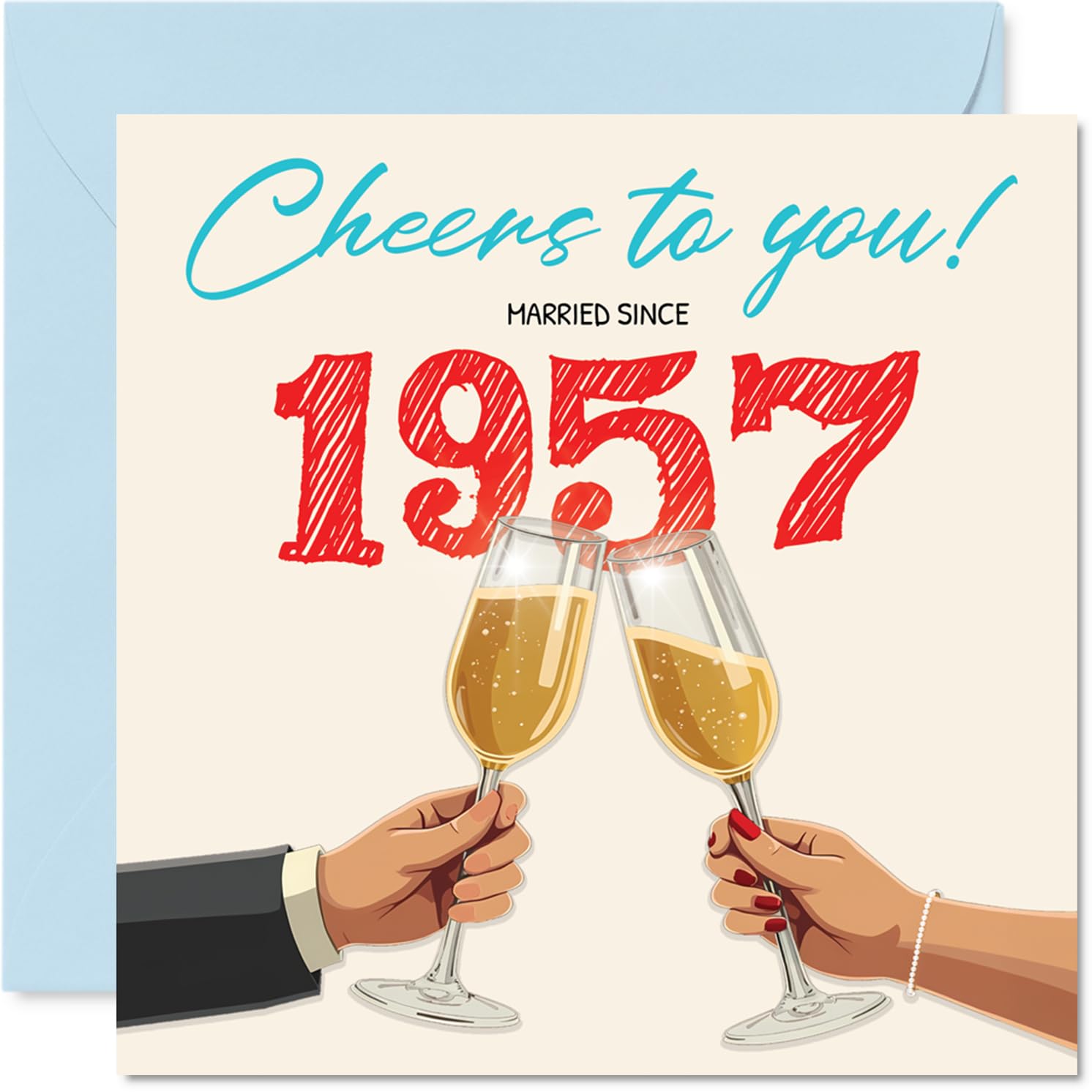 69th Anniversary Card for Women Men - Cheers! Married Since 1957 - Happy 69 Year Anniversary Card for Wife Companion Partner Husband, 145mm Wedding Anniversaries Greeting Cards