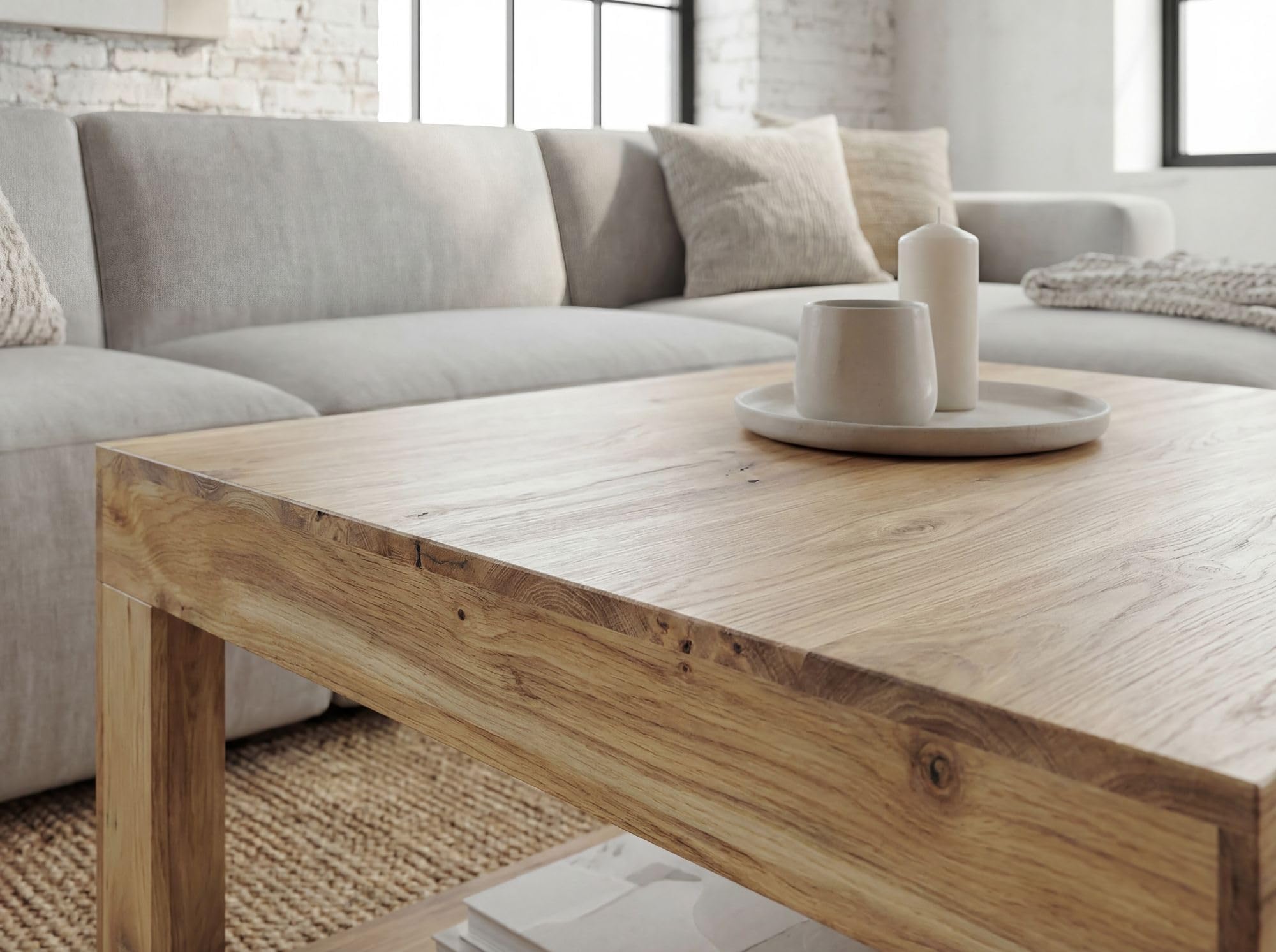 FineBuy Mesa de centro de madera maciza de acacia, 60 cm, mesa cuadrada para salón con compartimento, mesa de sofá de diseño, mesa de salón abierta, mesa auxiliar natural hecha a mano