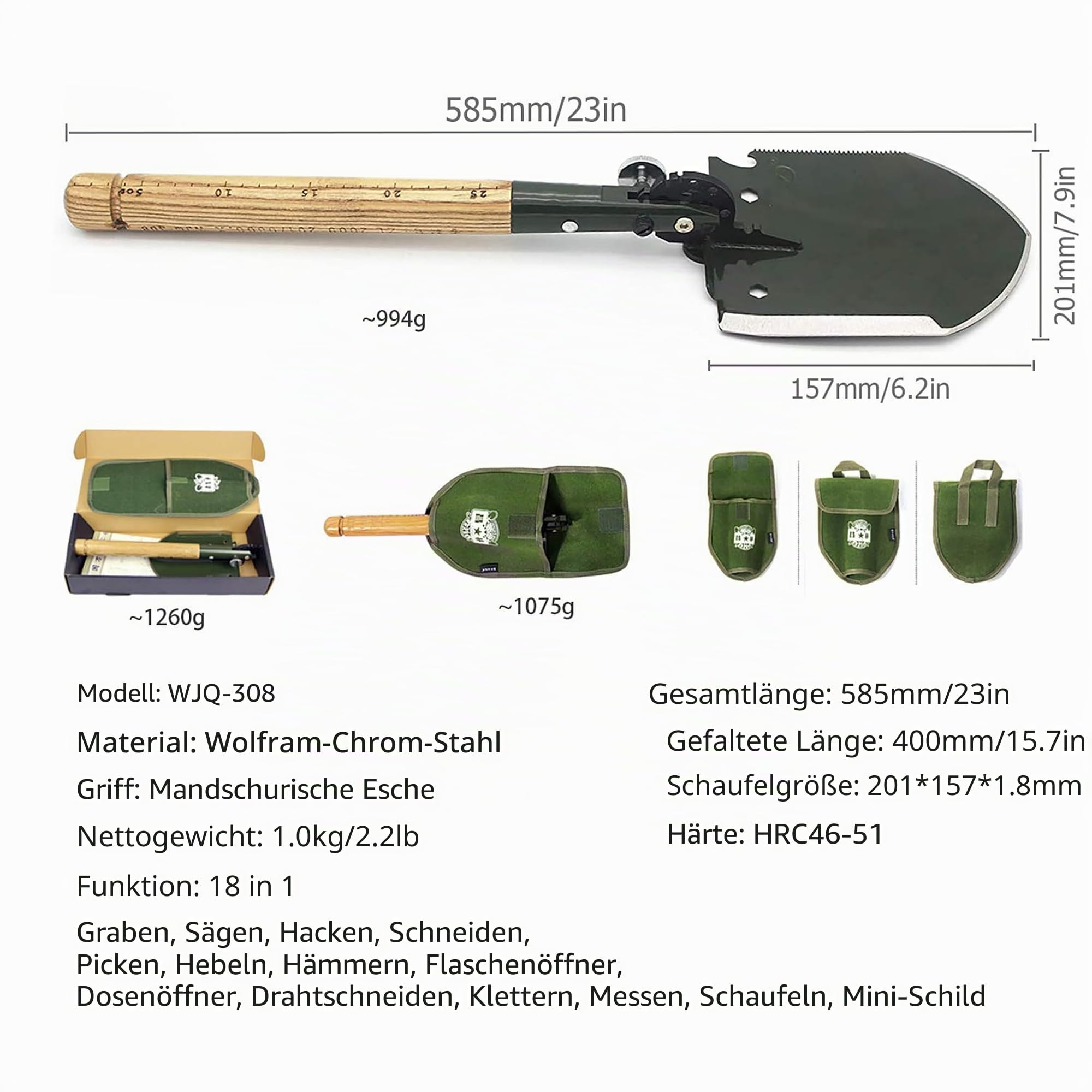 Chinesische Militär Schaufel Notfall Tools wjq-308 Ver 2012 mit original Wasserdicht Fällen Bag Kit,