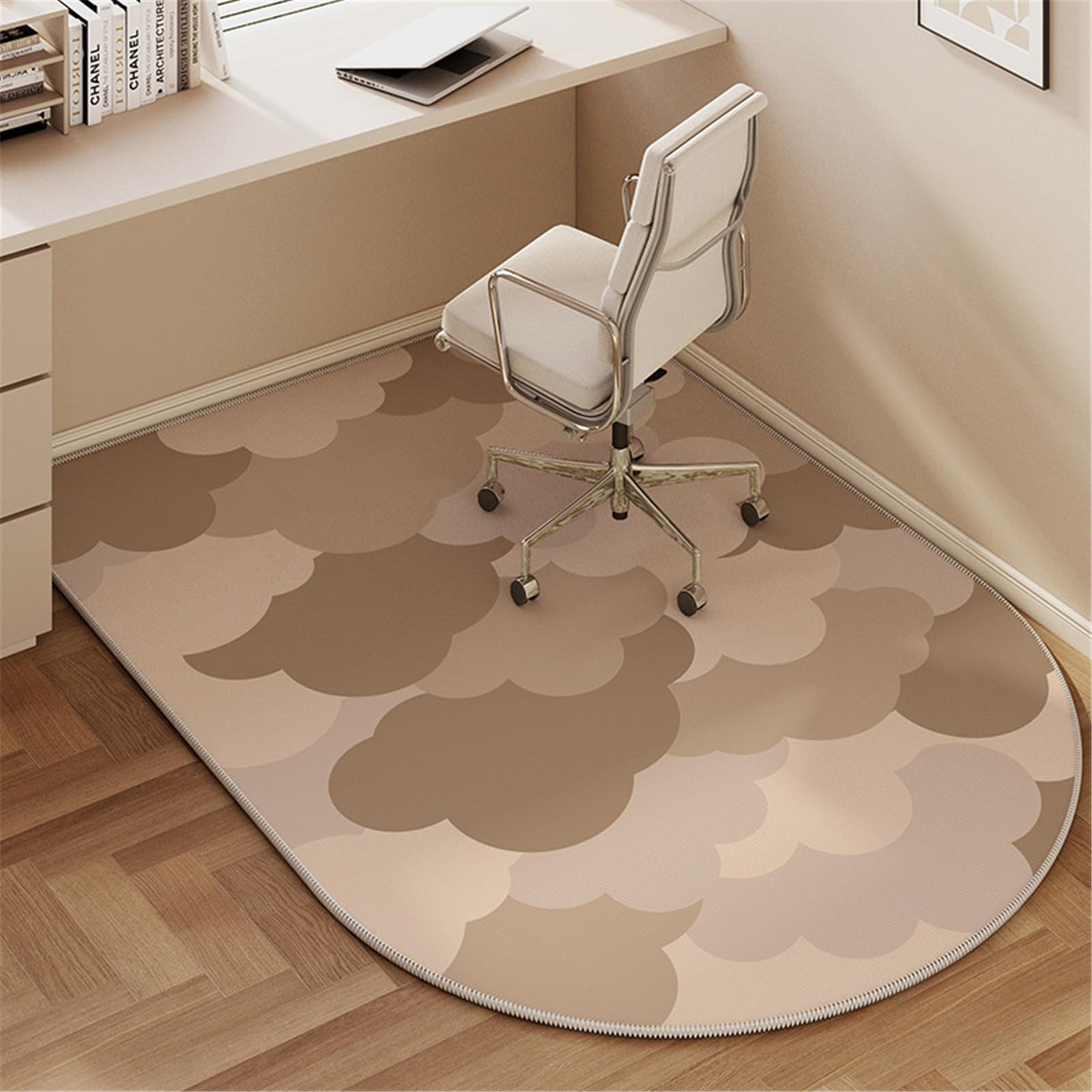 Odot Office Chair Mat for Carpeted and Hardwood Floor Protector, Beige Simplicity Non-Slip Computer Gaming Rolling Chair Desk Mat Protection Carpet for Wooden Floors (Clouds,90x120cm)