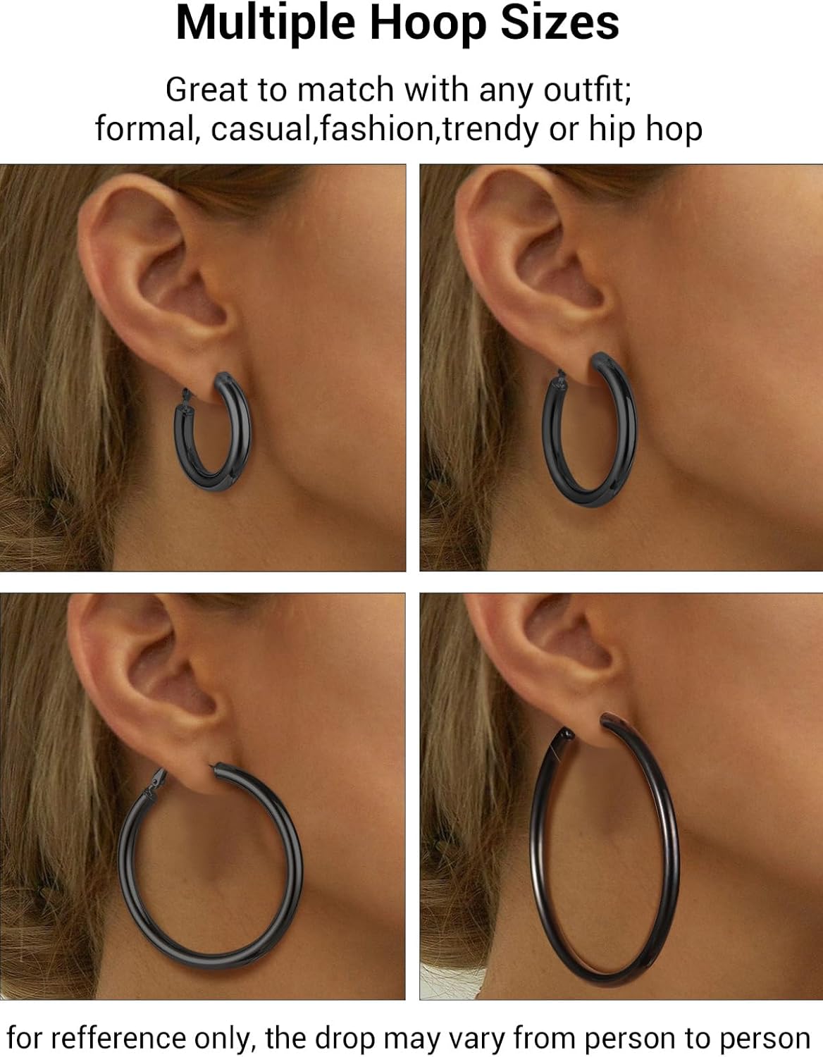 Chunky Hoop Earrings, Hypoallergenic Silver Post Black/Green/Blue/Red/Pink Teardrop Earring, Stainless Steel/Black/18K Gold 5mm Thick Hoop Earrings Womens Fashion Jewelry - Image 7