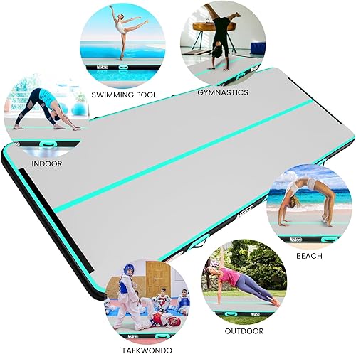 Miniatura 6 de Naice Colchoneta inflable de gimnasia de aire, tapete de entrenamiento de 10131620 pies, 48 pulgadas de grosor, con bomba de aire eléctrica para uso