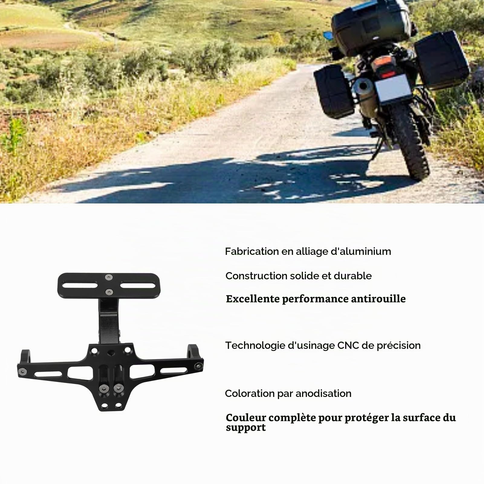 Support de Plaque Immatriculation de Moto, Support de Plaque Immatriculation de Moto Réglable en Alliage Aluminium CNC pour Moto ATV (Noir)