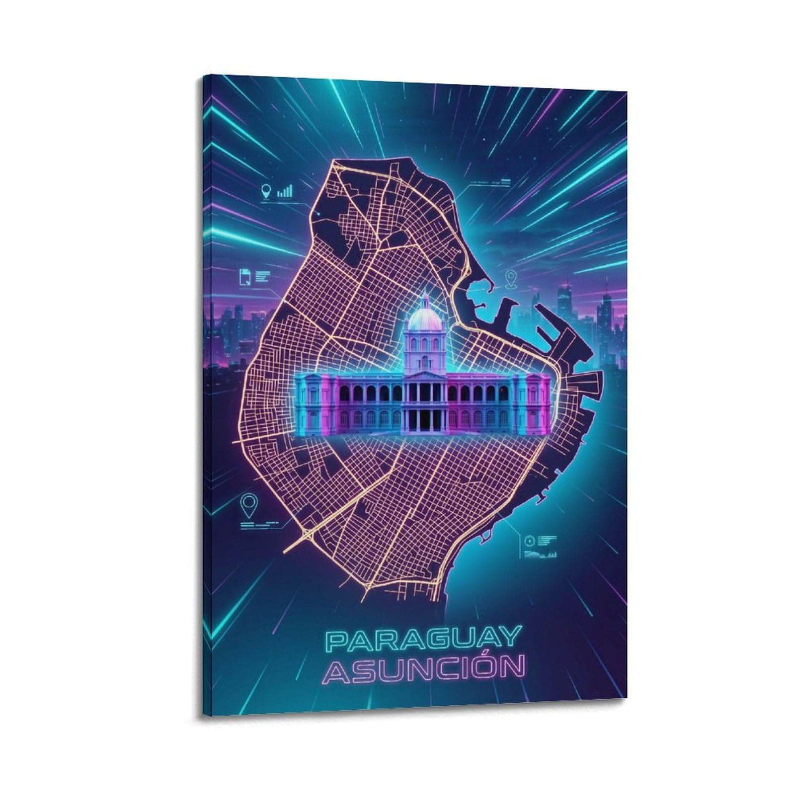 XKUGA Gamer Room Aesthetic Asuncion Paraguay Map Poster Modern Decorative Canvas Prints - Ideal Wall Art for Family, Man Cave, Game Room, Boys & Girls Bedroom 20x30inch(50x75cm)