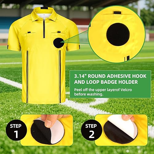 Miniatura 6 de CUTIEHON Camiseta de árbitro de fútbol, camiseta oficial de árbitro profesional de manga corta, con un soporte para insignia y bolsillos
