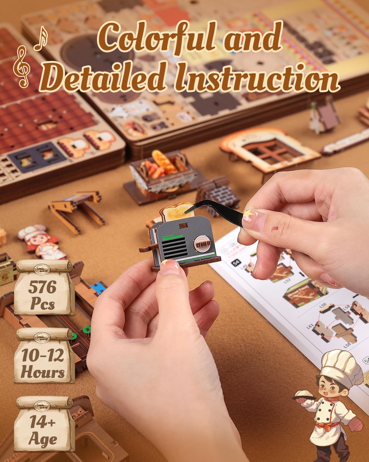 CUTEBEE Operacyjny Domek dla Lalek DIY Mechaniczny Miniaturowy Dom z Muzyką,Pyszne Wypiekanie Chleba,Deko do Półki na Książki,Prezenty(Bread Factory)