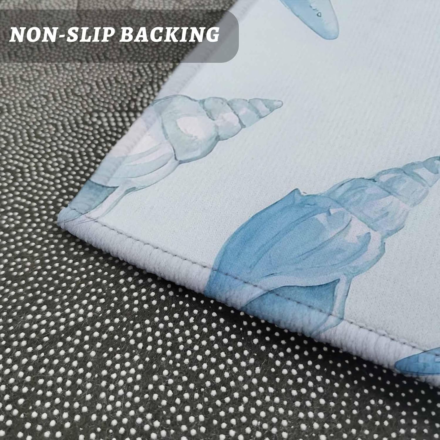 Kitchen Mats for Floor Coastal Starfish Shell Conch Washable Non Slip Kitchen Rugs 2PCS, Blue Marine Creature Ocean Theme Absorbent Standing Mats for Sink Office Living Room 15.7x23.6in+15.7x47.2in