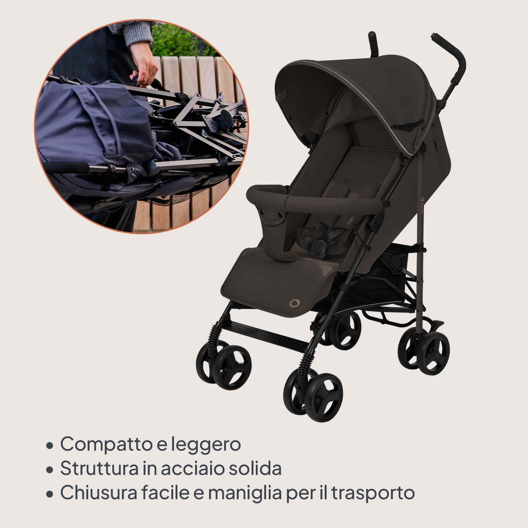 LIONELO ELIA Passeggino Leggero Pieghevole e Compatto da Viaggio per Bambini, Schienale Reclinabile Sdraiato, Cinture a 5 Punti, Cappottina UV e Grande Cestino Portaoggetti, 6-36 Mesi fino a 15 kg