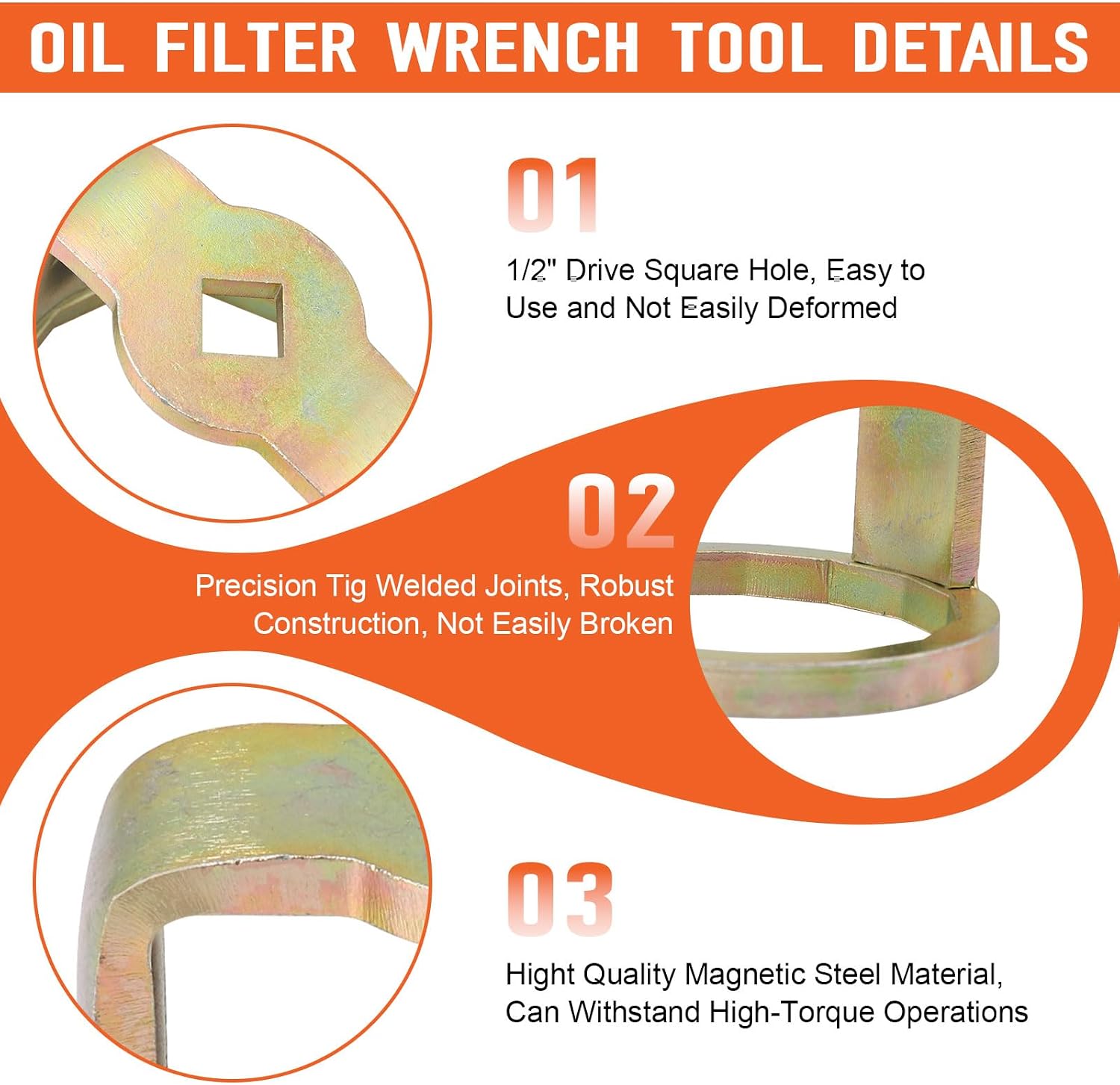 1726 Oil Filter Wrench Removal Tool-Compatible with Toyota Nissan/Honda/Lexus/Scion 4, 6, 8 Cylinder Engines, Canister Oil Filter socket Wrench, Special Steel, 1/2" Square Drive, 64mm x 14 Flute