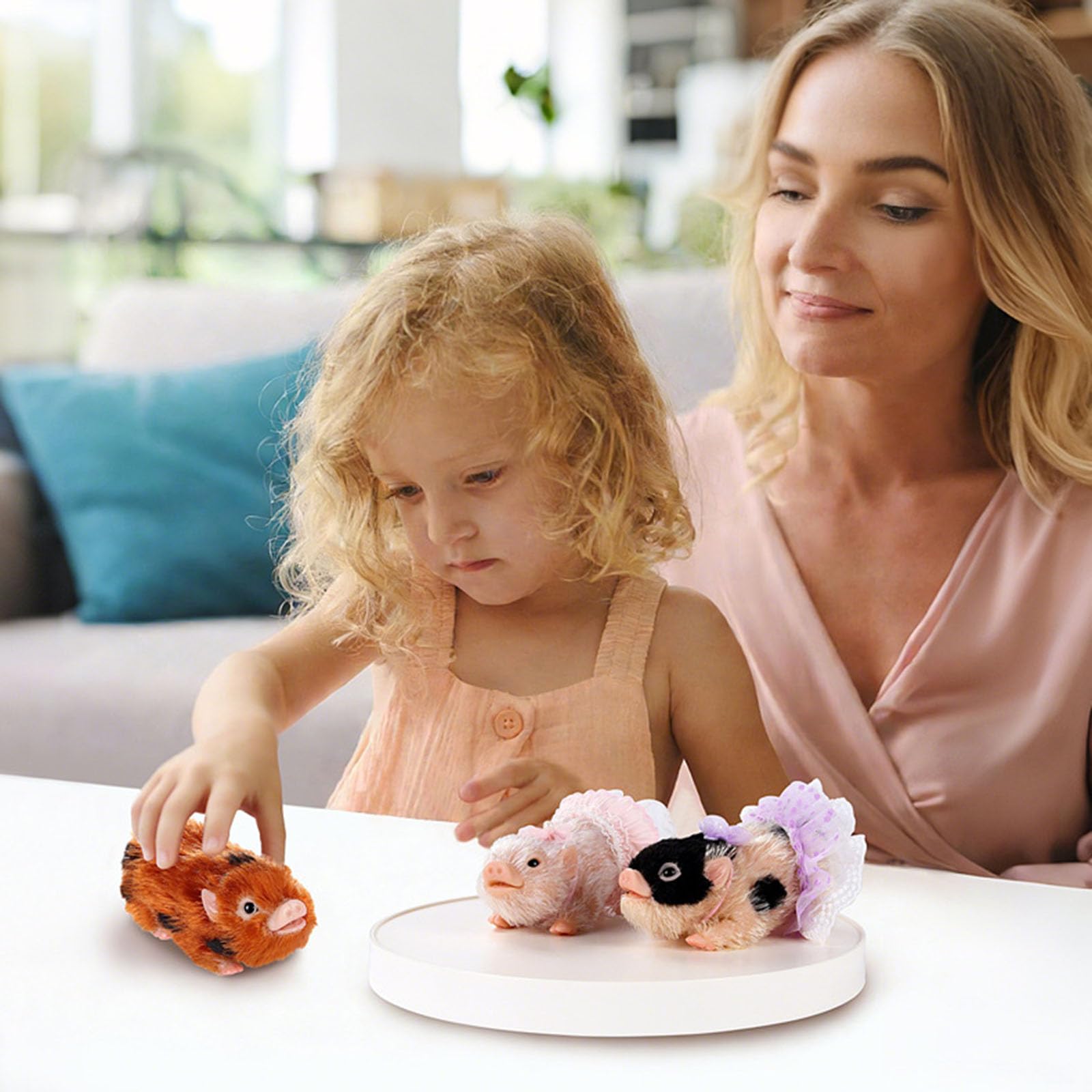 Interaktives Piggy Squeeze Tierfigur Reborns Spielzeug mit Spitzenkleid Rollenspiel für Vorschulkinder Geschichtenerzählaktivität Kleinkind Lernspielzeug
