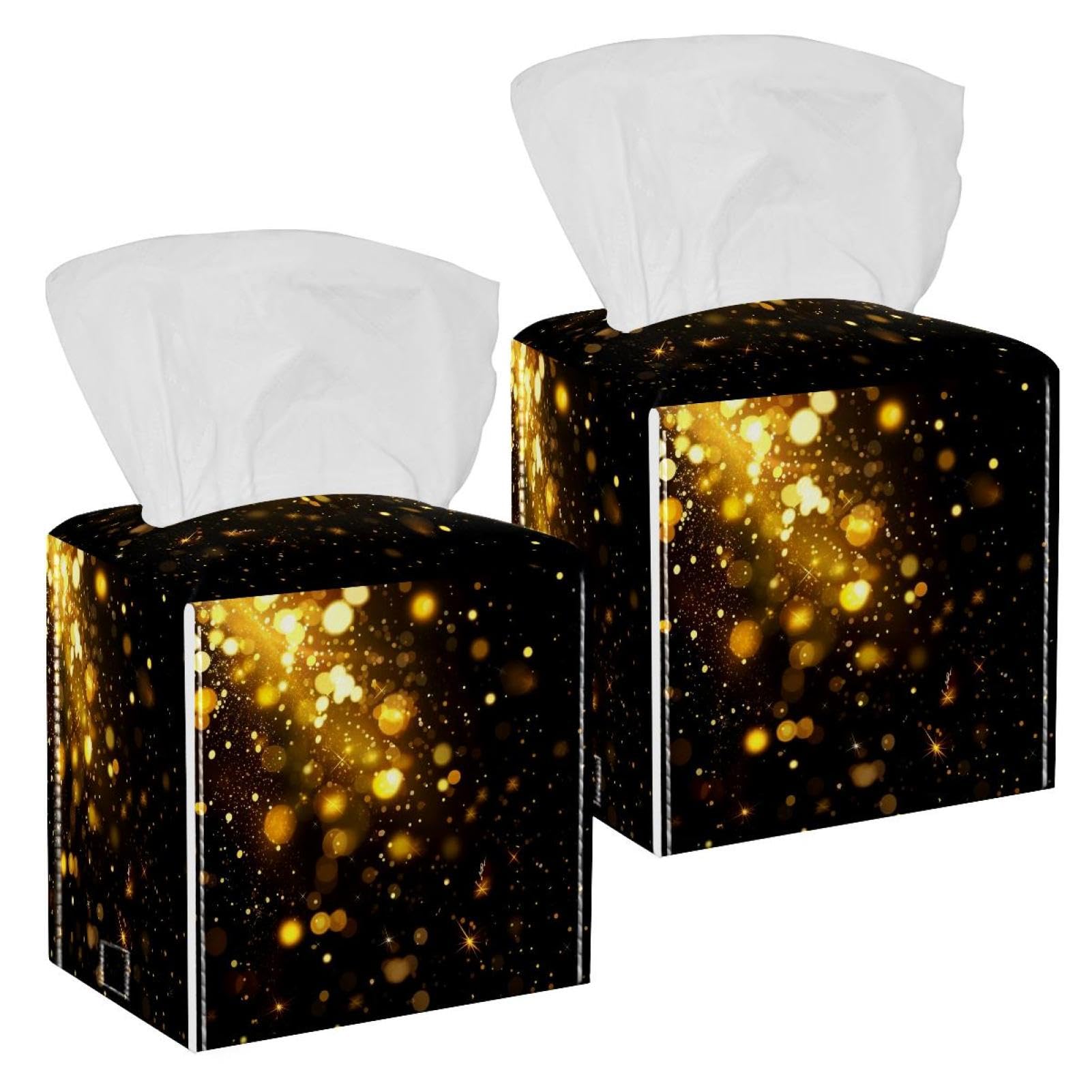 Housse de boîte à mouchoirs de Noël dorée lumineuse pour décoration de table