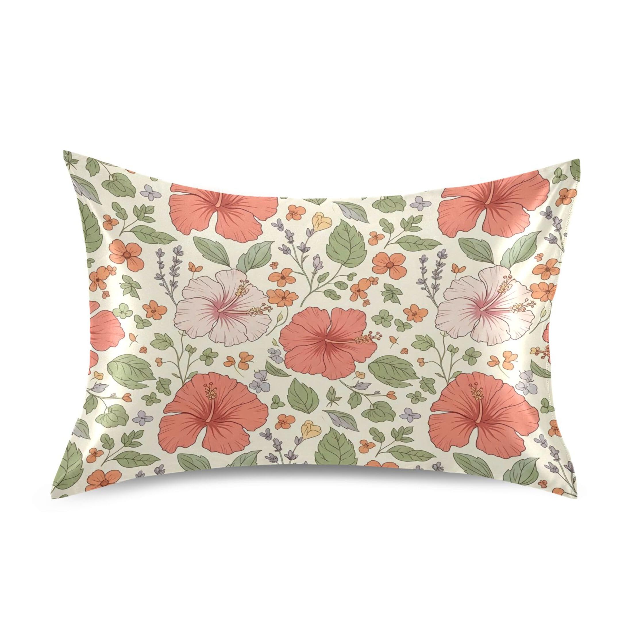 Fuauuyl Pillowcase King Size 20x40 in, Hibiscus Flowers Soft Breathable Satin Pillow Case for Hair and Skin with Envelope Closure Wrinkle-Free