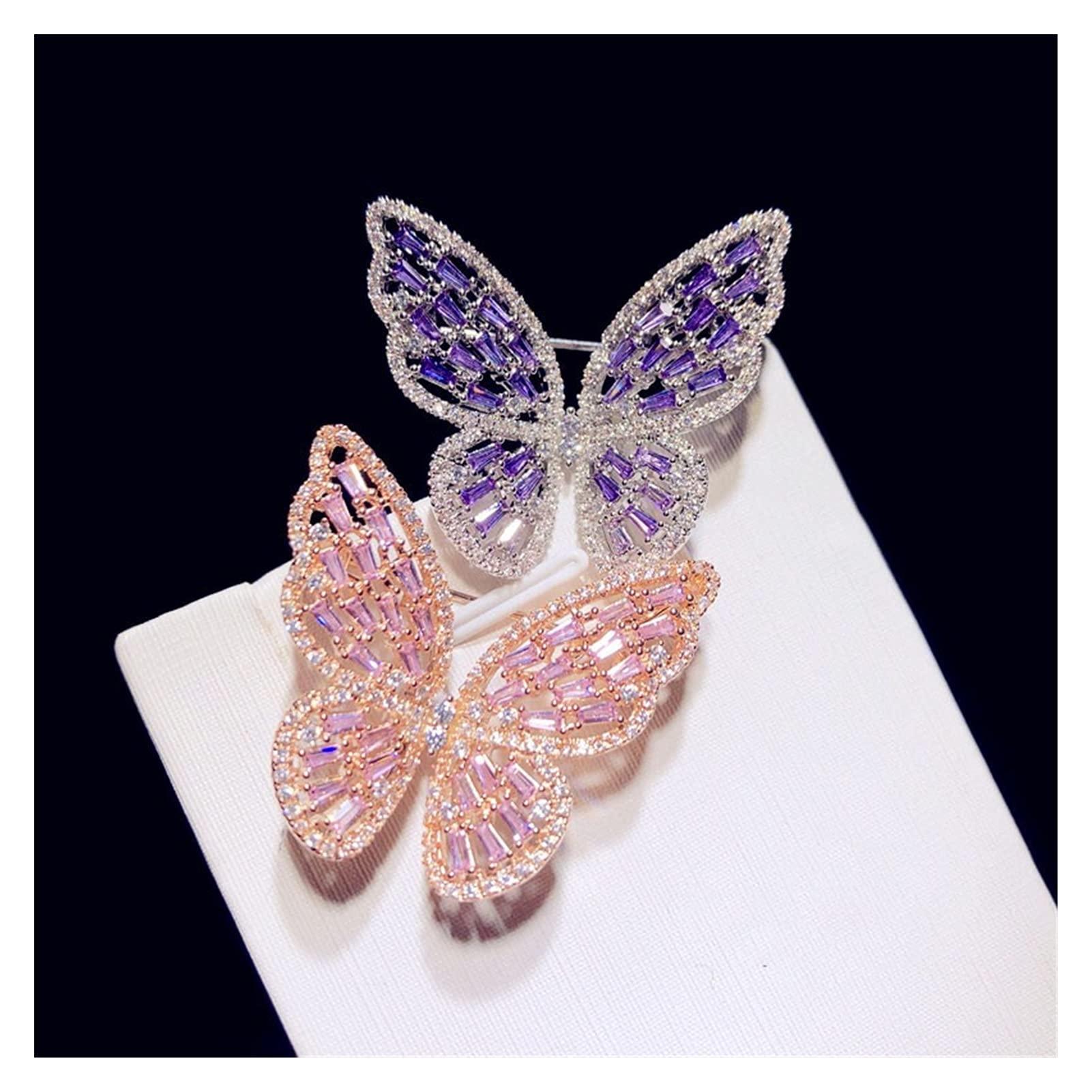 Brosche Broschen für Frauen Silber Hohl Rosa Schmetterling Zirkonia Brosche Temperament Femme Zubehör (Edelsteinfarbe: Rosa) ()