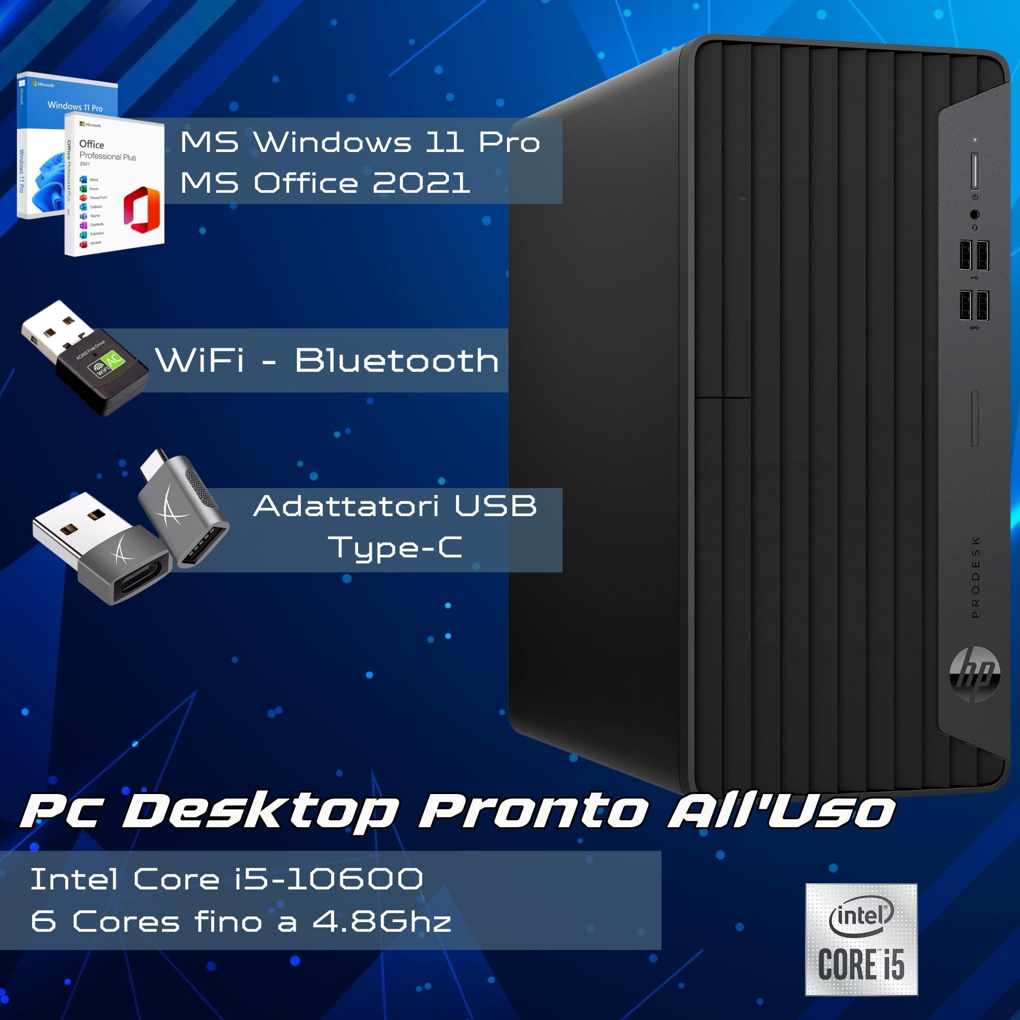 Pc Desktop Pronto All'Uso, Computer Pc Fisso HP Intel Core i5-10600 fino a 4.80 GHz, Ram 16Gb, SSD 512Gb, hdmi, Office 2021, Win 11 Pro Garanzia 36 mesi (Ricondizionato)