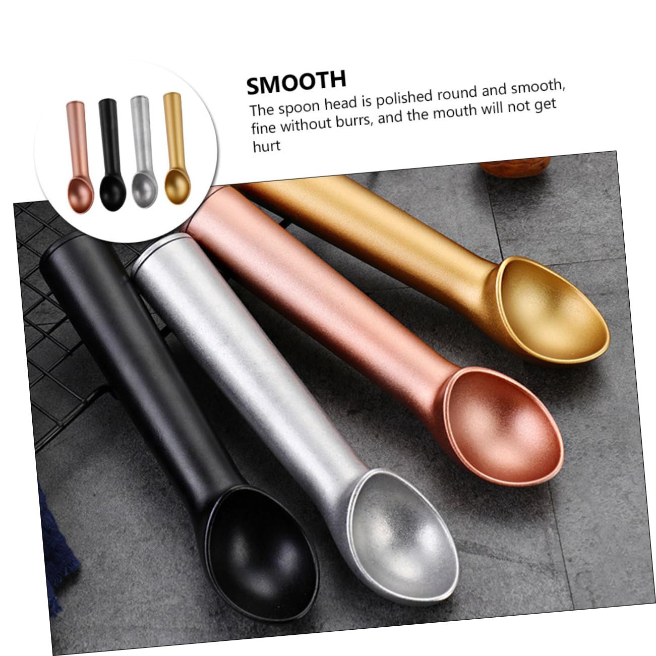 Zerodeko 4 Pièces Cuillères à Glace Alliage Aluminium Cuillères à Dessert Adaptées aux Glaces Fruits et Aliments Surface Lisse et Confortable