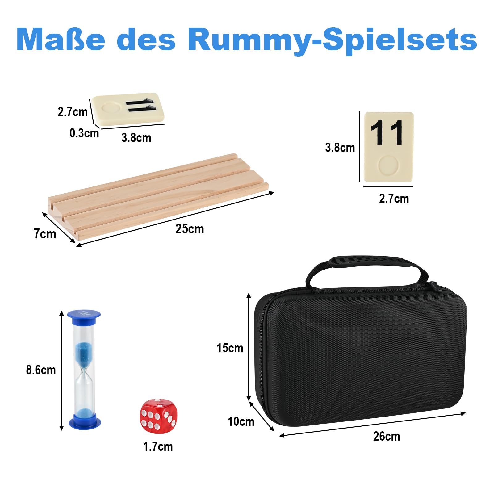 Wooderma Rummy Holz Spiel – Rummy Cup Set mit 160 Spielsteinen & 6 Holzhaltern, Brettspiel für 2–6 Spieler ab 8 Jahren