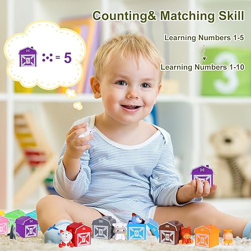 Miniatura 5 de Poen Juego de 2 juguetes de aprendizaje para mayores de 18 meses, 20 juguetes de animales de granja, 10 juguetes de animales del océano, marionetas