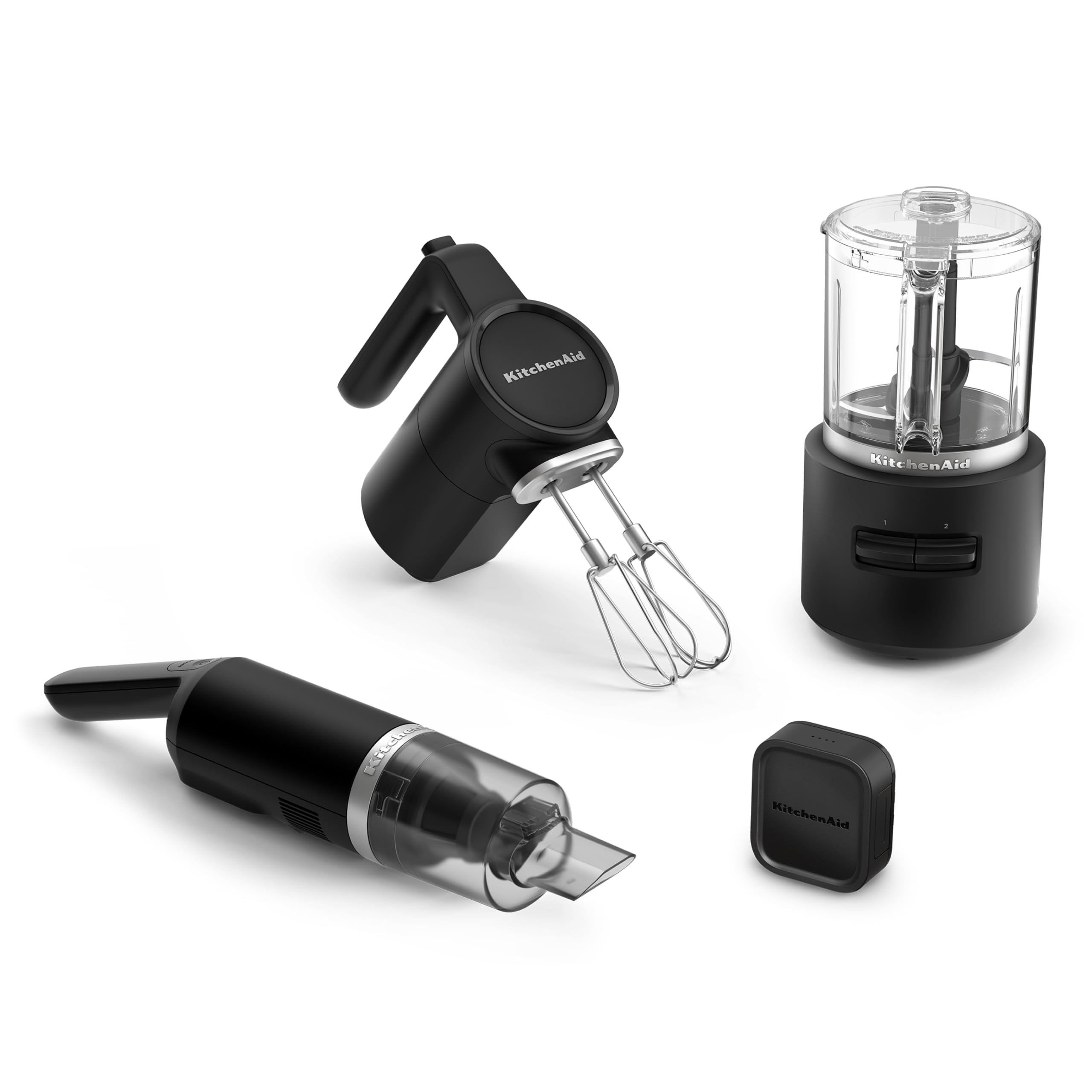 KitchenAid Kabelloser Zerkleinerer - Go Cordless - 1,18L - 2 Geschwindigkeiten und Pulse - Mit Edelstahlklinge und Schneebesen - 25 Minuten Nutzungsdauer pro Ladung - Schwarz - Mit Akku