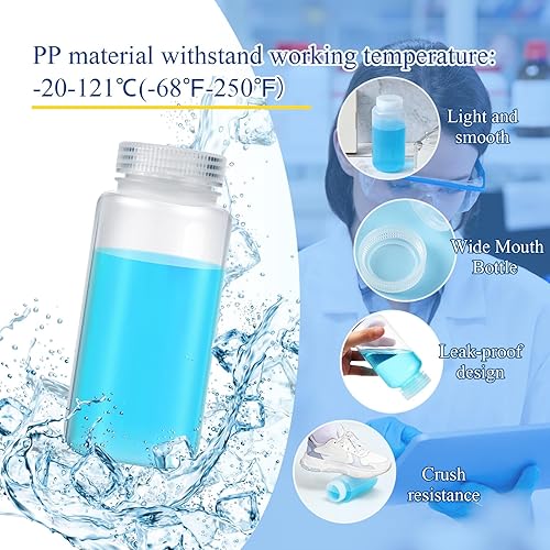 Miniatura 3 de Hoolerry 48 unidades de botellas de muestra de plástico de 16 oz  500 ml de grado laboratorio, botellas de reactivo de polipropileno de boca ancha,