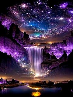 Mosaflare 5D Diamond Painting Kits for Adults, Waterfall Landscape Diamond Art for Beginners, DIY Purple Aurora Full Round Drill Paint by Diamonds Dot Gem Art for Adults, Home Wall Decor 12x16 Inch
