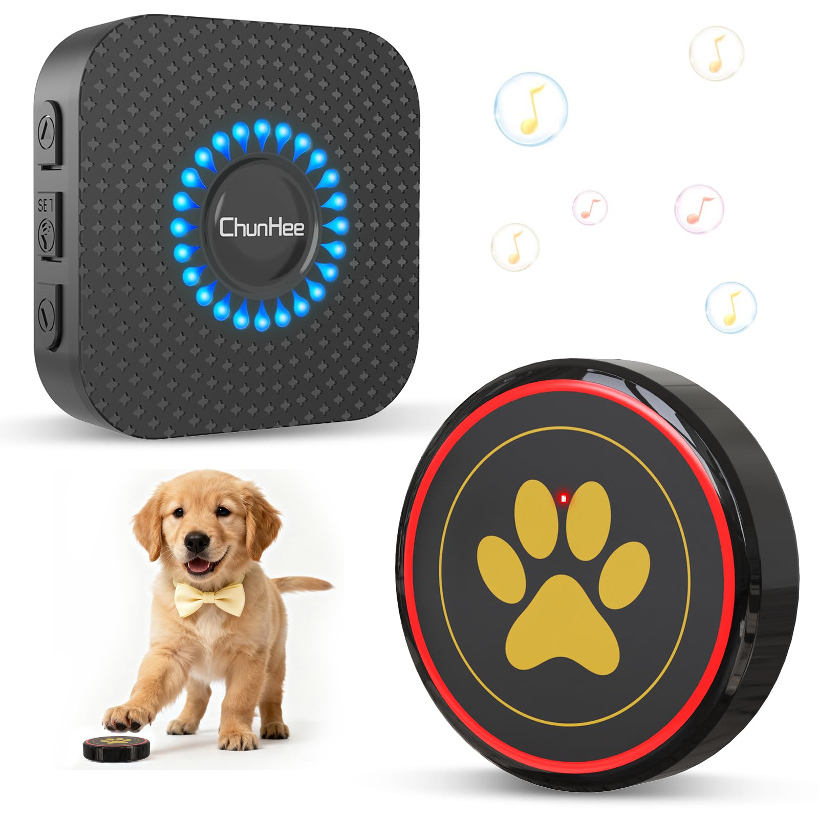 Dog Door Bell for Potty Training, IP55 Waterproof, 55 Ringtones, 0-115dB