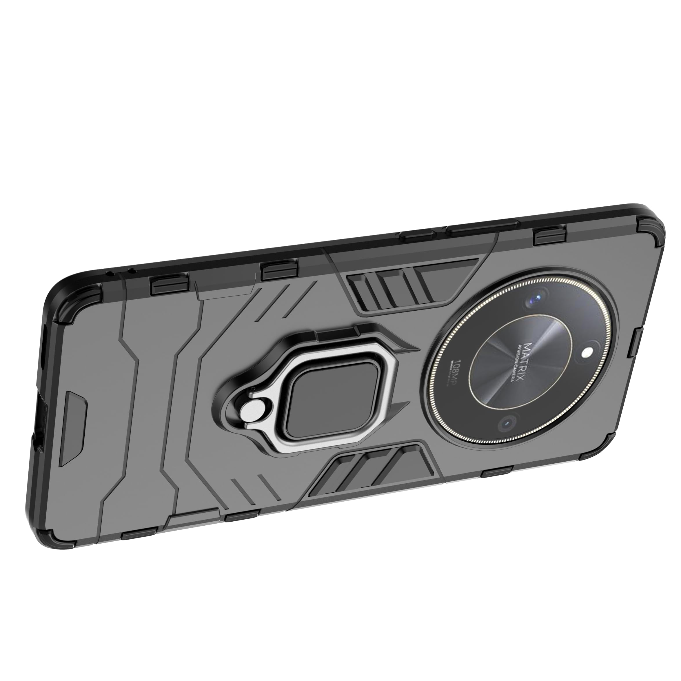 Custodia Antiurto Per Honor Magic 6 Lite &ndash; Rigida Magnetica Con Anello (Ring) &ndash; Nera Opaca