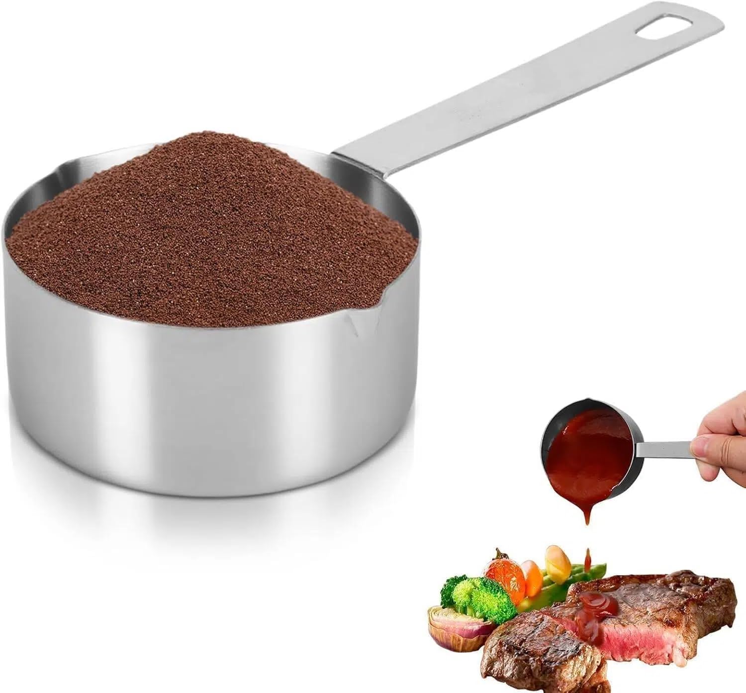 Nikou Zestaw łyżek pomiarowych i kubków ze stali nierdzewnej 304, 1/4 kubka (60 ml) z wagą, przyborami kuchennymi, idealna do kawy, pieczenia i gotowania