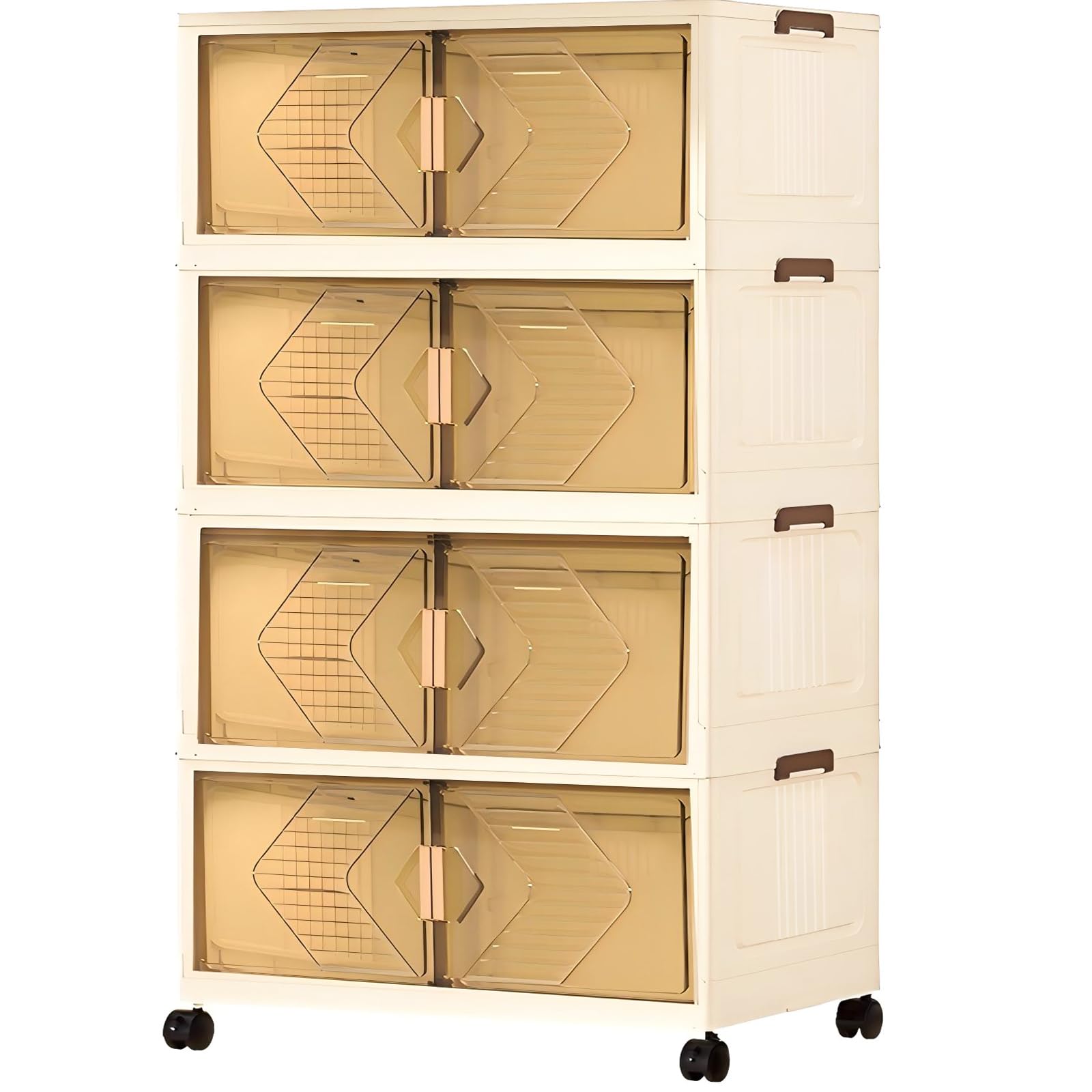 Set di 4 Contenitori in Plastica Pieghevoli con Coperchio – Scatole Impilabili con Ruote, Organizer Salvaspazio per Armadio, Cucina, Soggiorno e Camera da Letto - 125L
