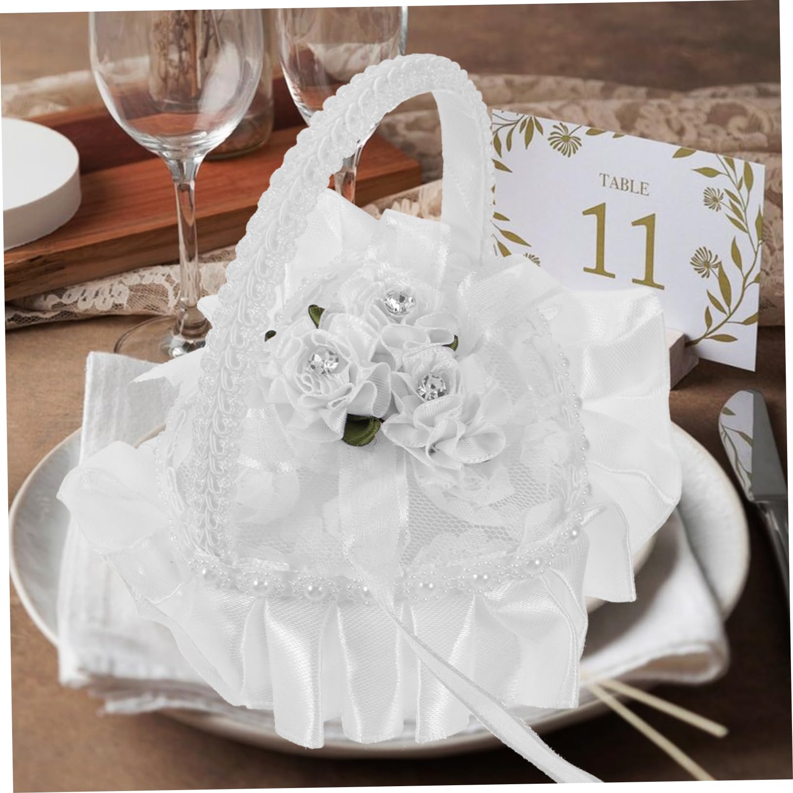 BRIGHTFUFU Elegant Lace Ring Pillow for Wedding Engagement Ring Holder Box Handle Wedding Decor