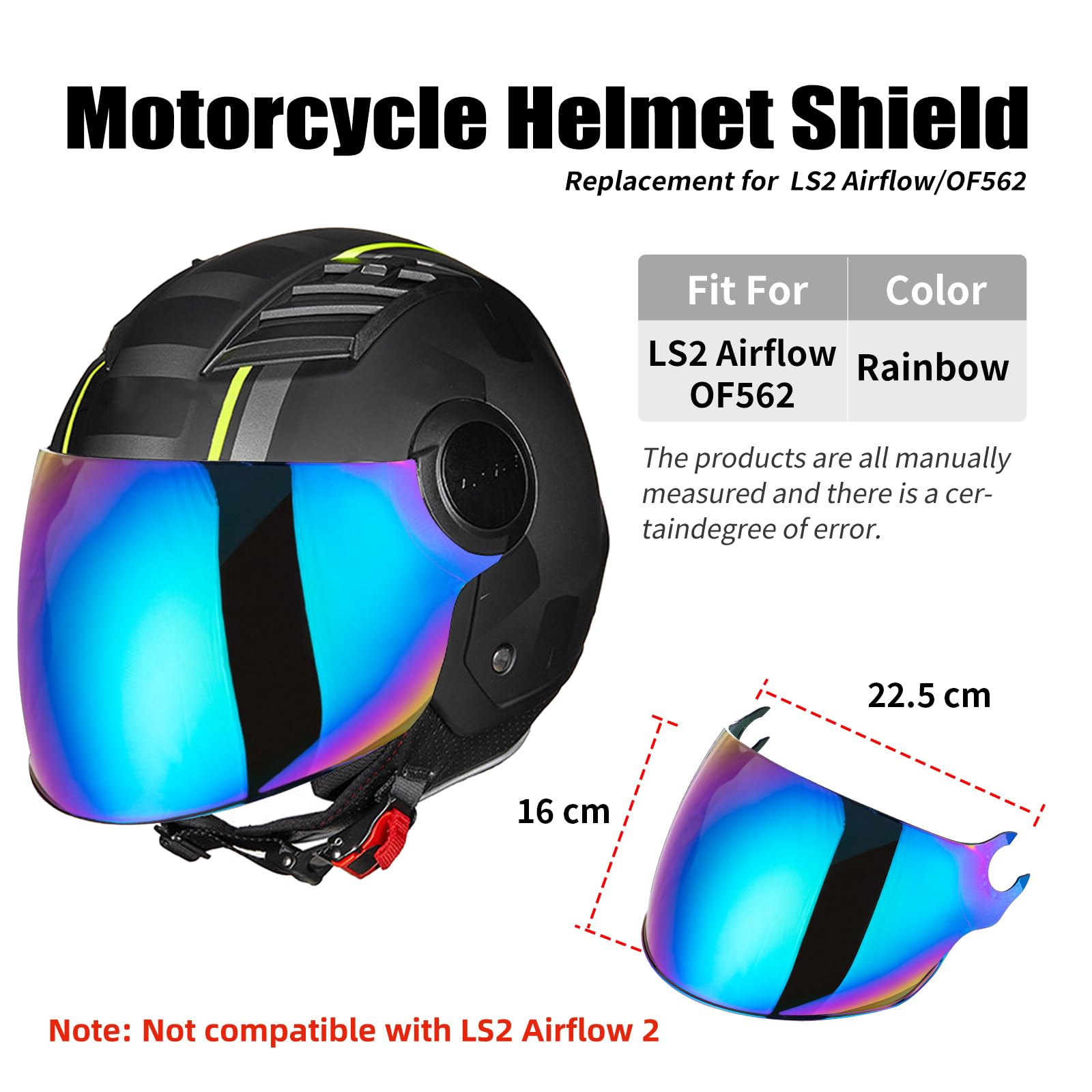 VCOROS Visera Casco para OF562 Airflow,Visera para Casco Integral de Motocicleta,Lente de Casco de Protección contra el Viento para Moto (Arco iris)