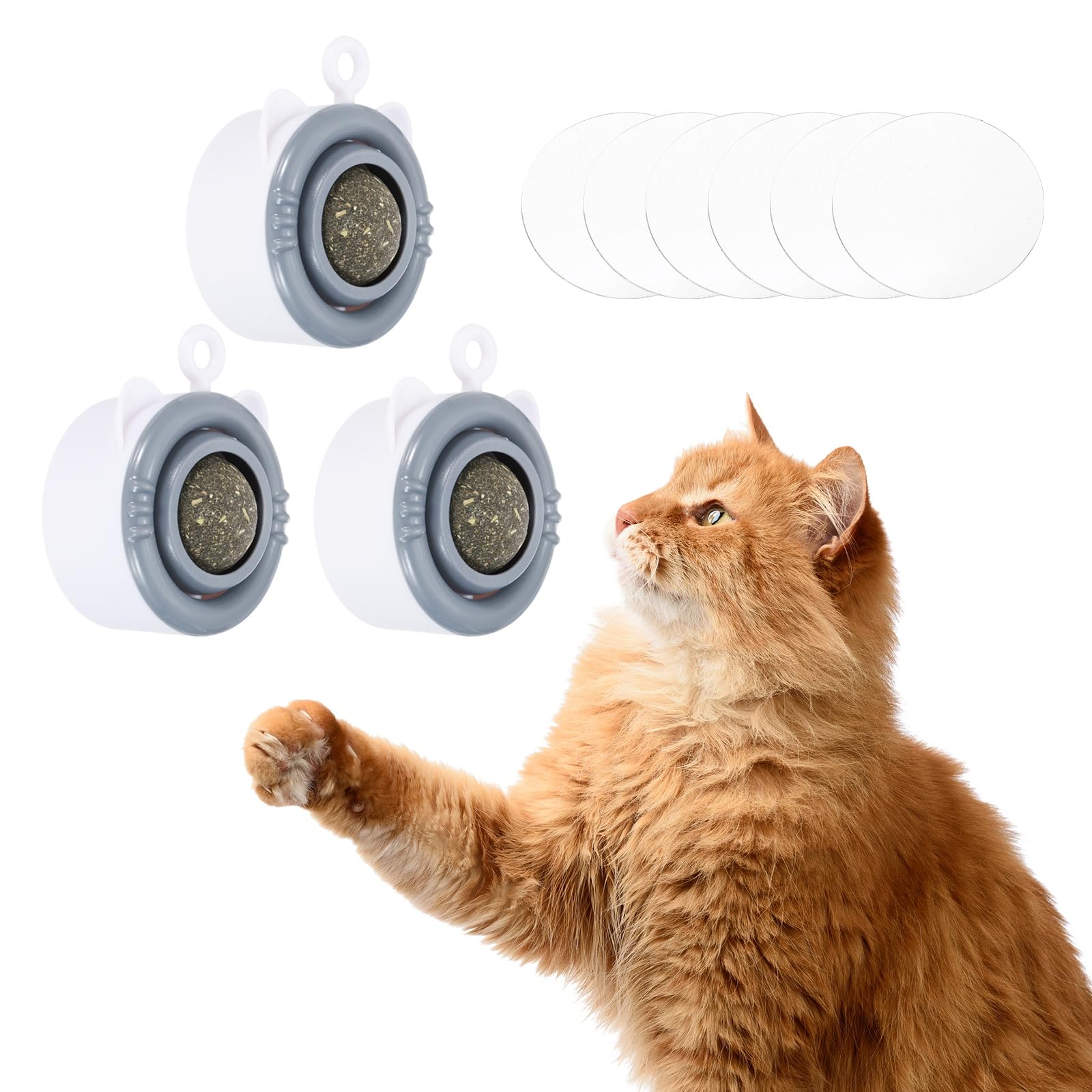 sourcing map Catnip Balls Cat Teeth Cleaning Chew Ball, Rotatable and Cute, Indoor Cat Energy Playing Supplies (Gray White, 3Pcs), Intended for Bedroom/Balcony/Feeding Area
