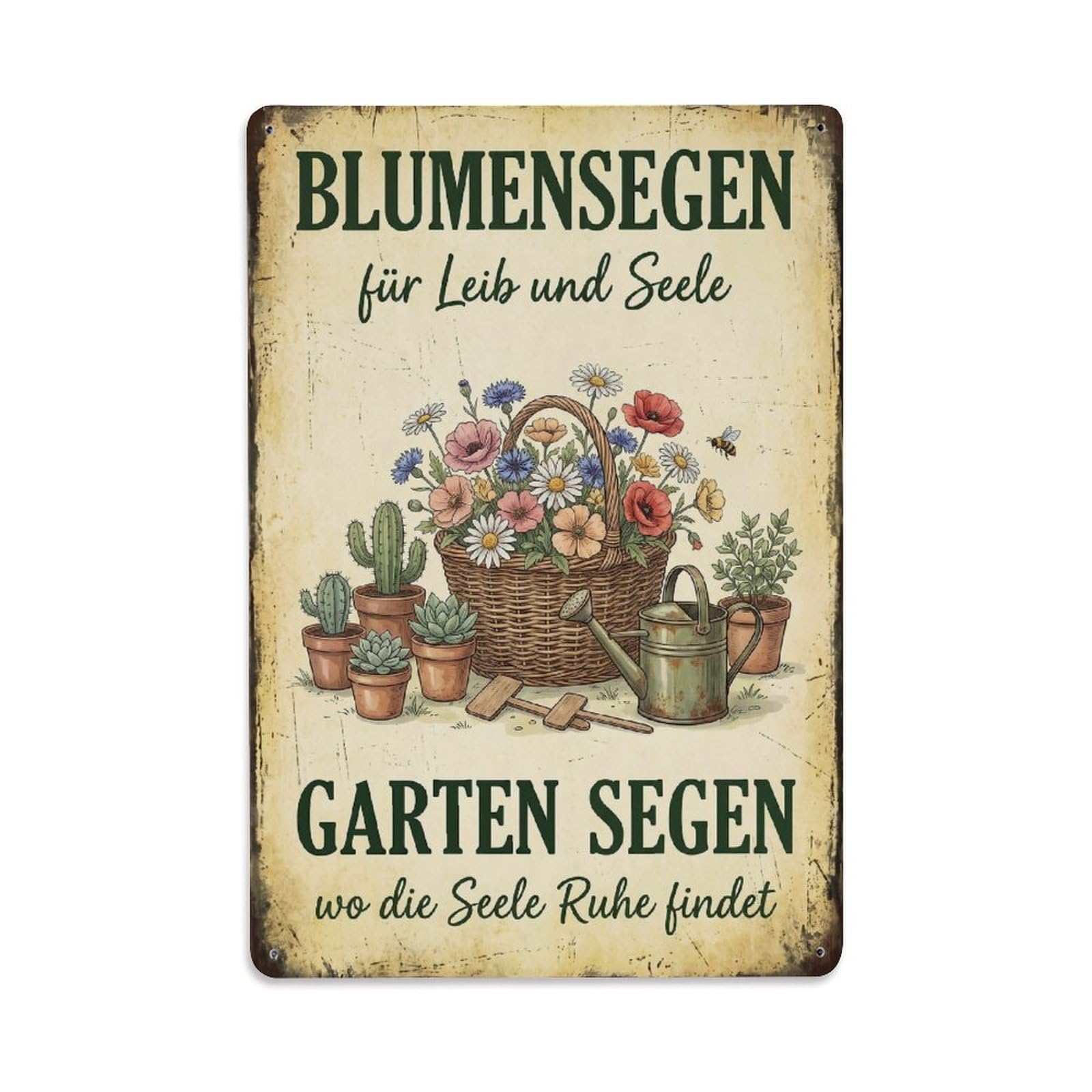 Vintage Funny Garden Blessings Rustic Gate Floral Metal Tin Sign Plaque Wall Decor for Cafe, Club Bar, Office, Garden Metal Poster 8x12Inch
