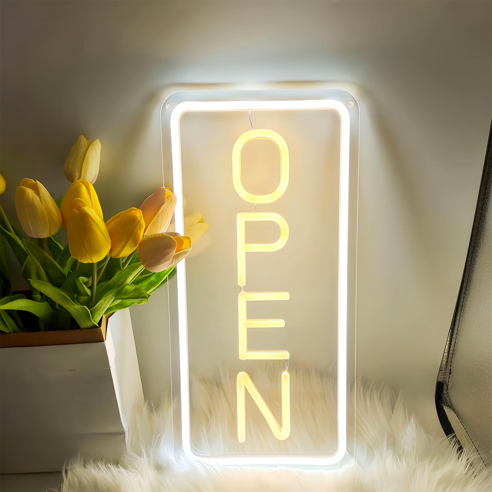 PORFOYO Cartello aperto al neon, 18.8 x 38 cm, luce al neon, alimentato da USB, per bar, club, negozi, ristoranti, caffè
