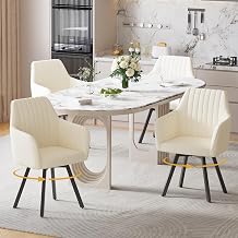 Furniliving Swivel Dining Chairs Set of 4, 360 Swivel Dining Room Chairs with Mental Legs, Mid Century Modern Kitchen Dining Room Chairs with Arms & Thickened Cushions for Kitchen, Velvet, Beige