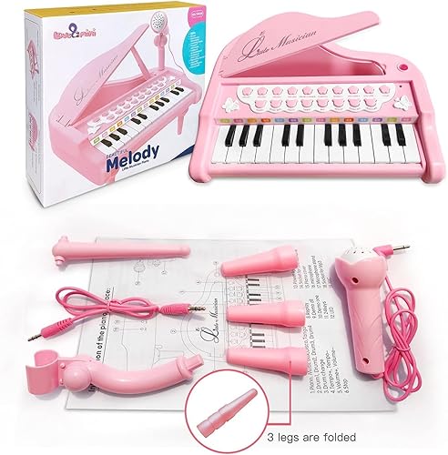 Vista 6 de Love & Mini - Piano/teclado de juguete para niños de 3 a 5 años como regalo de cumpleaños, con 24 teclas, color rosa; instrumento musical de juguete