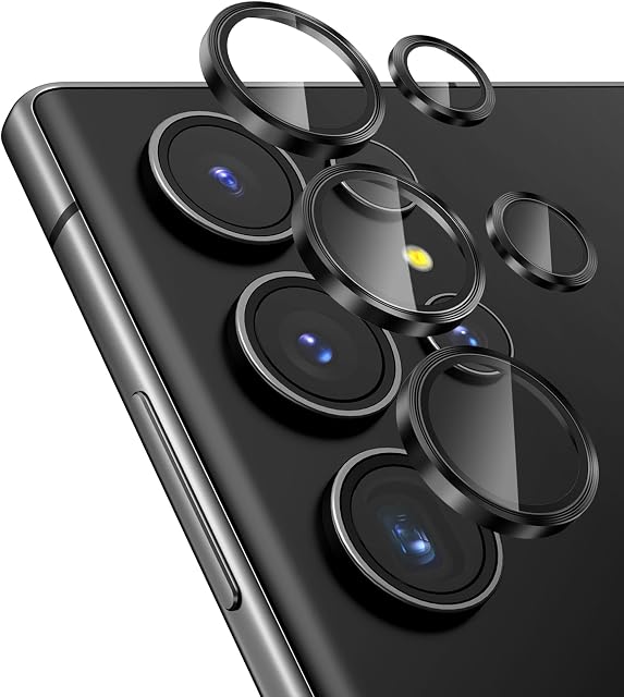AGVEE 5 * 2 Set 10Pcs for Samsung Galaxy S23 Ultra Camera Lens Protector, 9H Tempered Anti-Scratch Ultra-Thin Glass with Aluminum CD Pattern Ring Cover for S23 Ultra 5G Accessories, Black