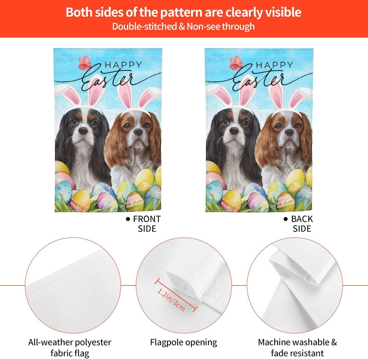 Spring Happy Easter Cavalier King Charles Spaniel Eggs Dog Garden Flag 12x18 Inch Double Sided Vertical Decoration Yard Small Flag For Outside Holiday Seasonal Outdoor - Image 7