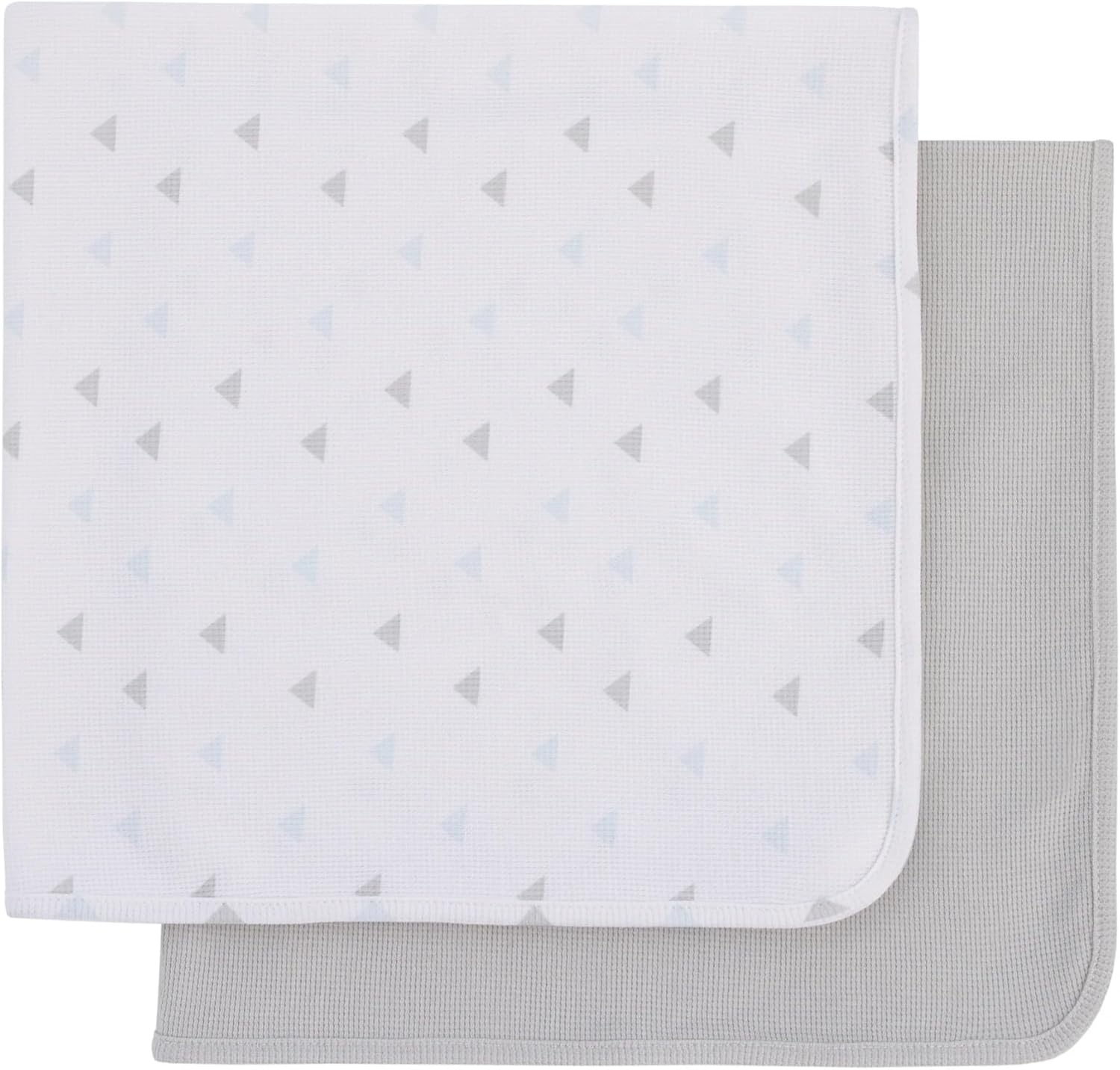 2-Piece Thermal Baby Blanket 100% Cotton – Gray & Aqua Triangle, Soft Lightweight Blankets for Infant Boy or Girl.