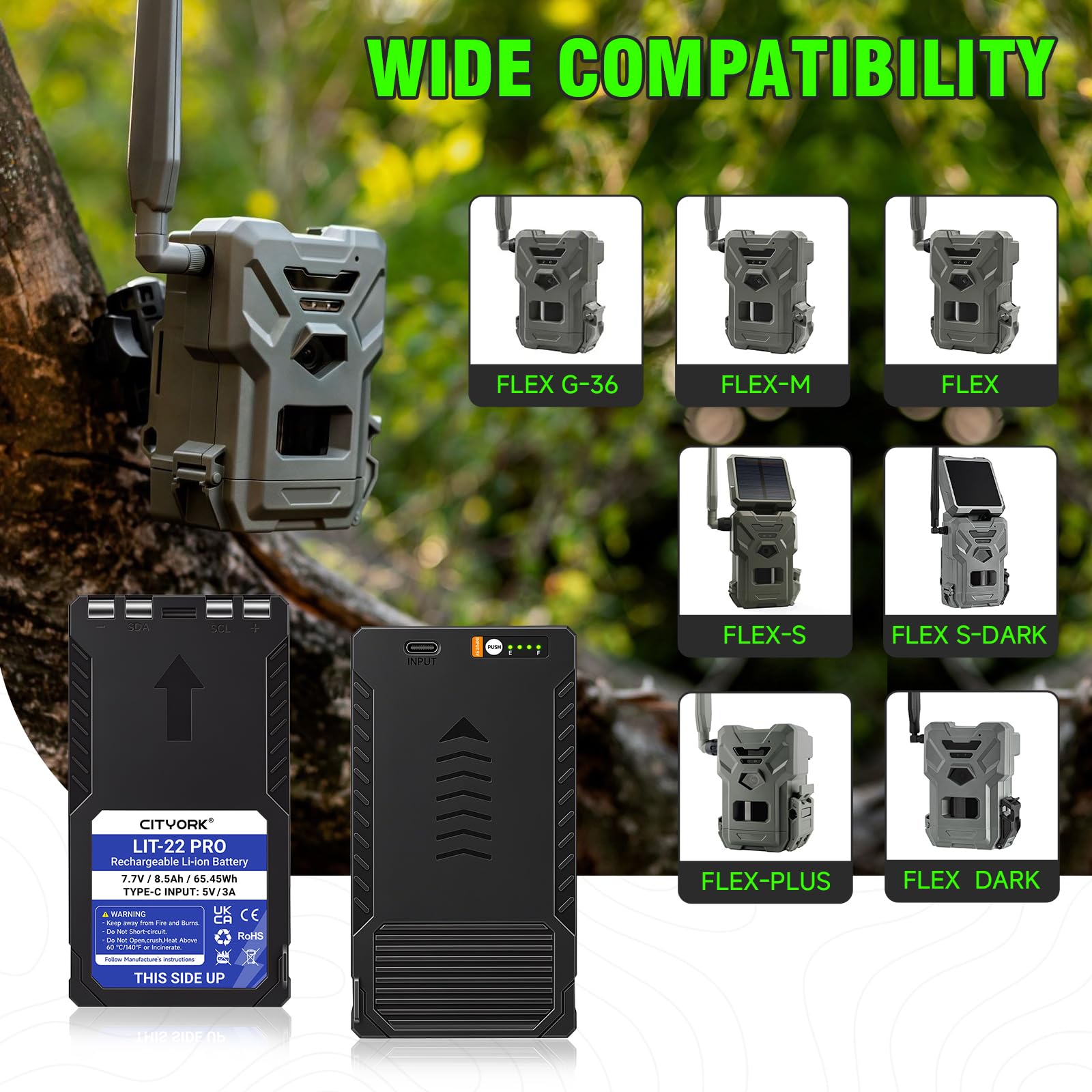 CITYORK Batería recargable LIT-22 Pro de 8500 mAh para cámara de caza LIT-22 Pro Spypoint Flex-M/Flex-S/Flex-G36/Flex-Plus Trail Camera Batería con indicador de carga LED y USB Tipo C (2 unidades)