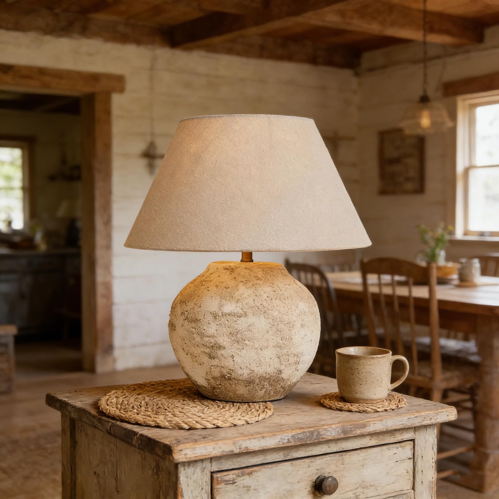 Lampada Da Tavolo In Ceramica Vintage Da 19,7 Pollici - Lampade Da Comodino In Stile Rustico Per Soggiorno E Camera Da Letto - Lampade Da Comodino In Terracotta Anticata Per Regali