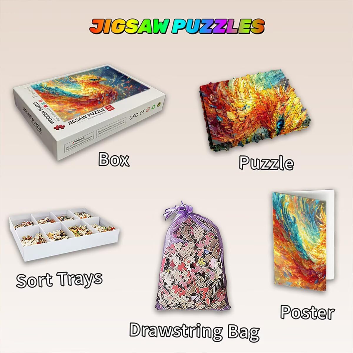 Puzzle 1500 elementów dla dorosłych, puzzle 1500 elementów feniksa, abstrakcyjne puzzle dla dorosłych z wykwintnym pudełkiem do pakowania, gry edukacyjne, duże drewniane puzzle, prezent dla kobiet do