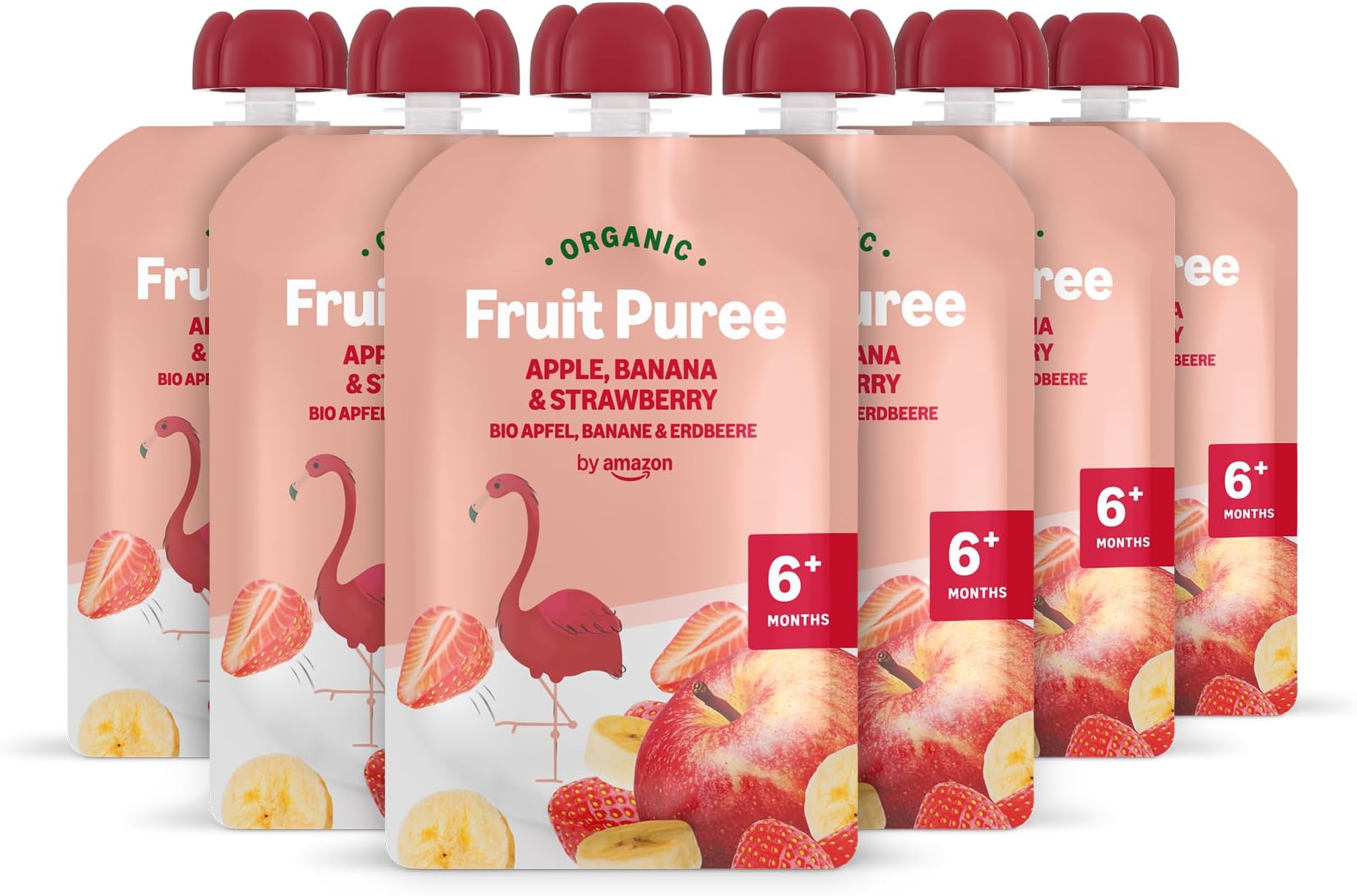 by Amazon Organic Apple, Banana, Strawberry Pouch - 6 x 90g - Previously Mama Bear