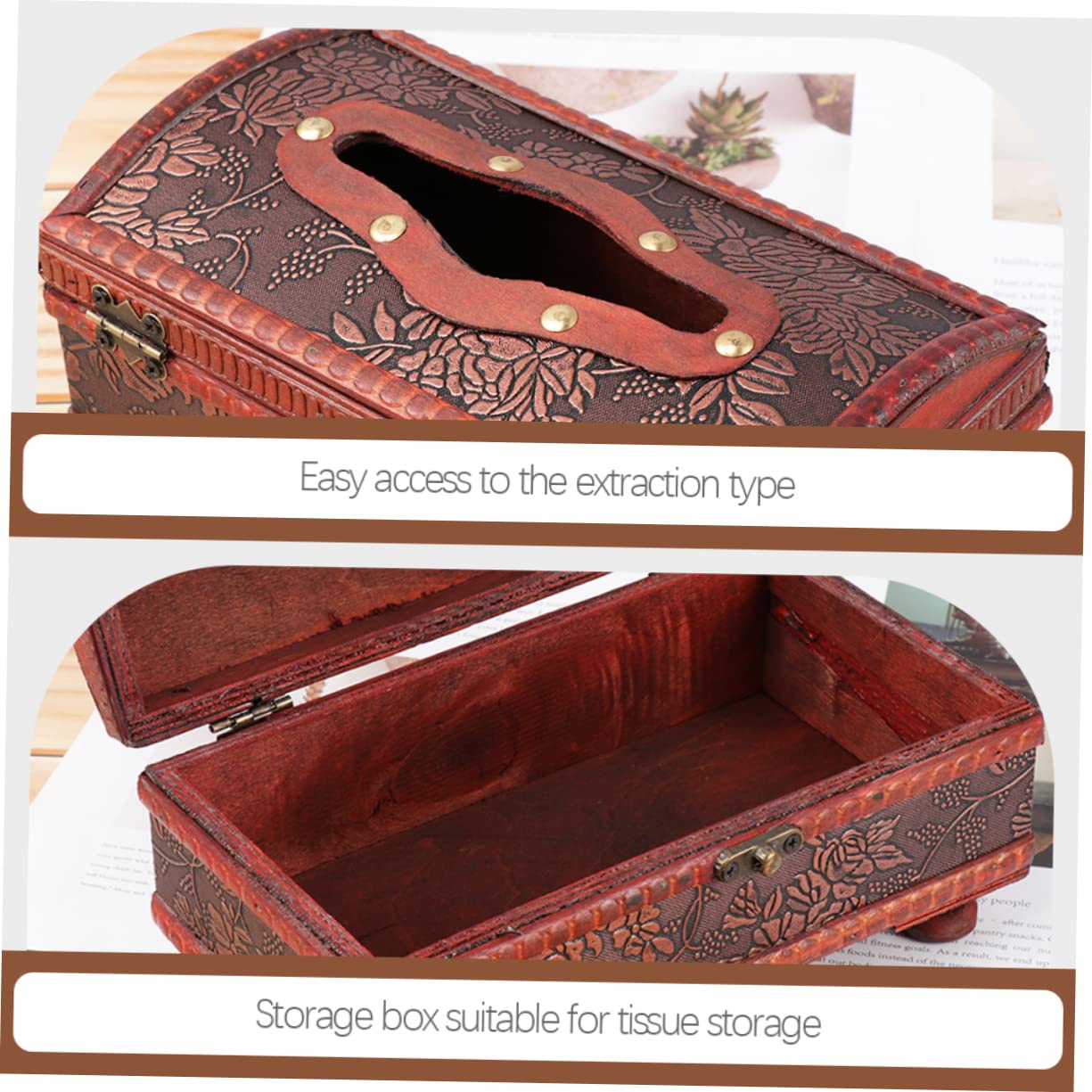 Zerodeko 2 Pezzi Contenitore per Tovaglioli di Carta in Legno, Porta Fazzoletti Retrò, Design Classico, Leggero, per Bagno e Scrivania Ufficio
