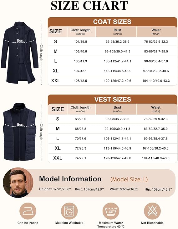heekpek Men's 2-in-1 Winter Coat with Removable Vest for Business