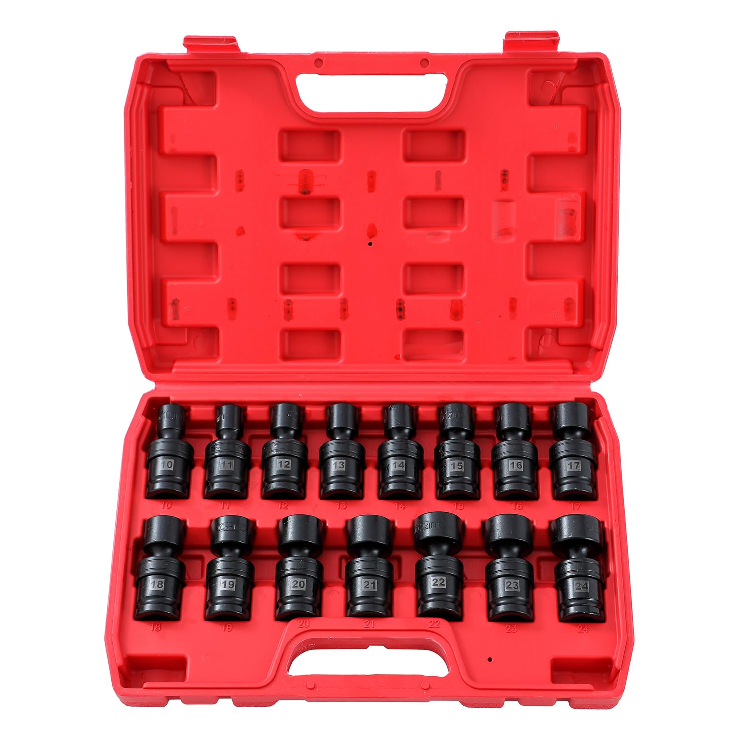 KATSU Tools 15 uds Llaves Vaso Impacto Giratorias 1/2", 10-24mm, 6 Puntas, CR-MO Acero, Universales 420412