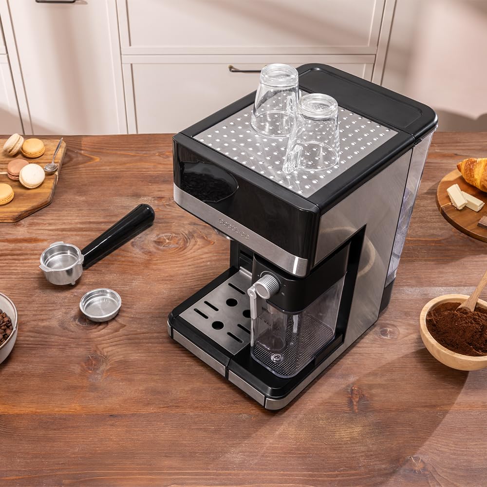 Cecotec Cafetera Express Power Espresso 20 Touch & Cream +. 1350W, 20Bares, Pantalla Táctil Recetario, Espumador, Thermoblock, Depósito Leche 500ml, Agua 1.8L, Autolimpieza, Accesorios