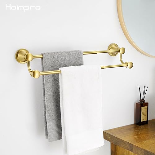 Miniatura 8 de Hoimpro Toallero retráctil ajustable de acero inoxidable de 15 a 27 pulgadas, accesorios de baño, baño, hotel, barra de toalla doble, colgador de