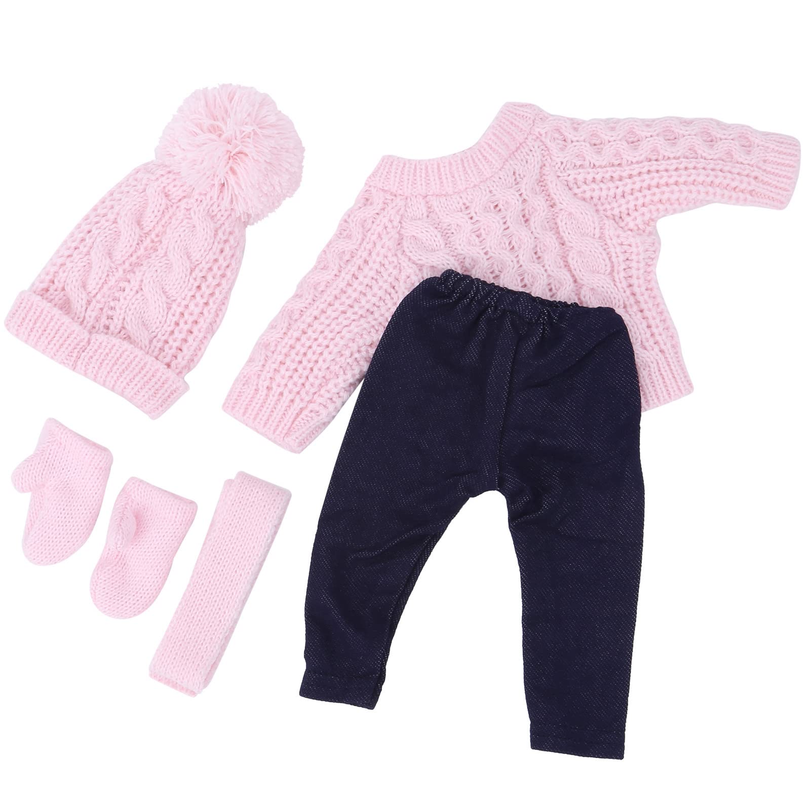 Syrisora Doll Clothes Sweater Pants Hats Scarf Gloves Doll Accessories for 18inch Baby Doll (Q18-786 Light pink sweater 43cm Shafu doll)
