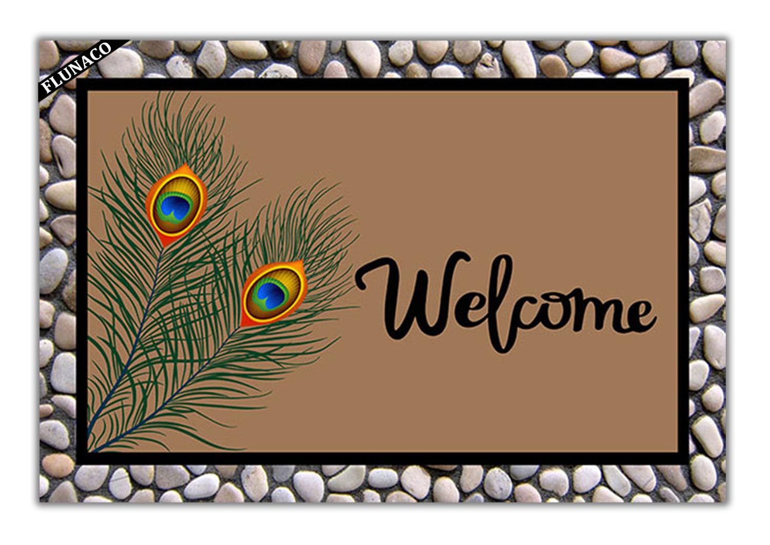 FLUNACO Welcome Mats for Front Door Outdoor, Welcome Mat Peacock Feather Doormat Welcome Rug Housewarming Gift Front Door Decor Doormat 23.6" x 15.7"